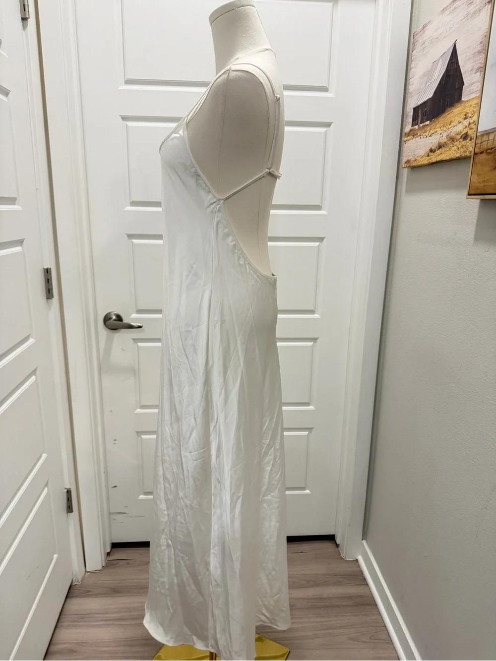 🔥Zara Elegant White Satin Backless Slip Maxi Dress